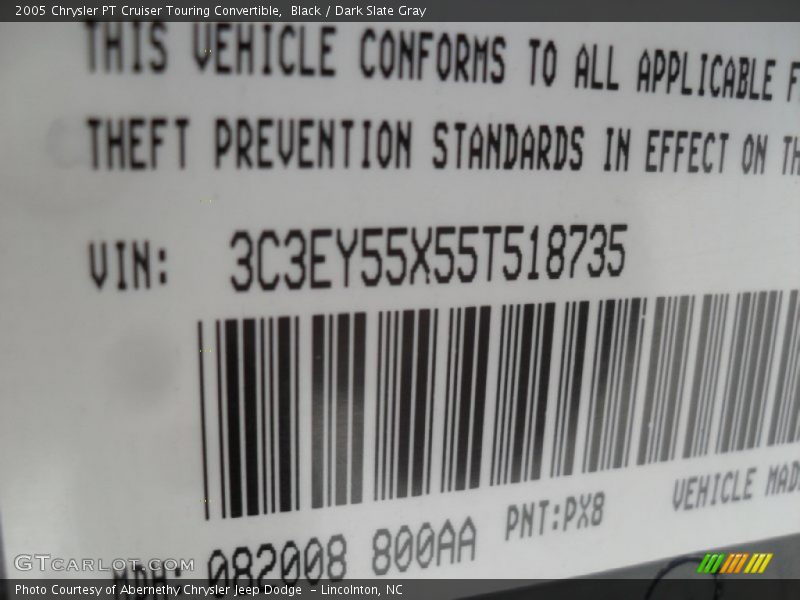 Black / Dark Slate Gray 2005 Chrysler PT Cruiser Touring Convertible