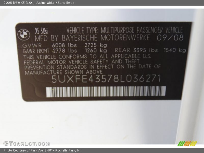 Alpine White / Sand Beige 2008 BMW X5 3.0si
