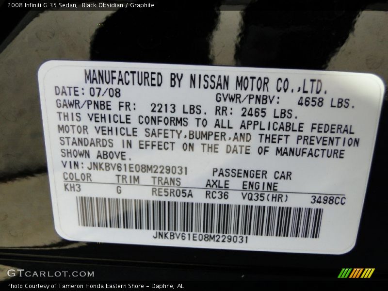 Black Obsidian / Graphite 2008 Infiniti G 35 Sedan