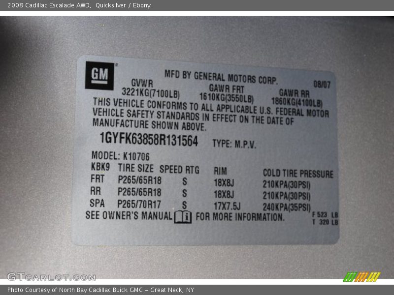Quicksilver / Ebony 2008 Cadillac Escalade AWD