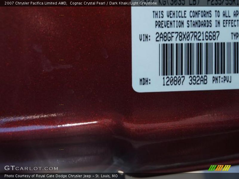 2007 Pacifica Limited AWD Cognac Crystal Pearl Color Code PVJ