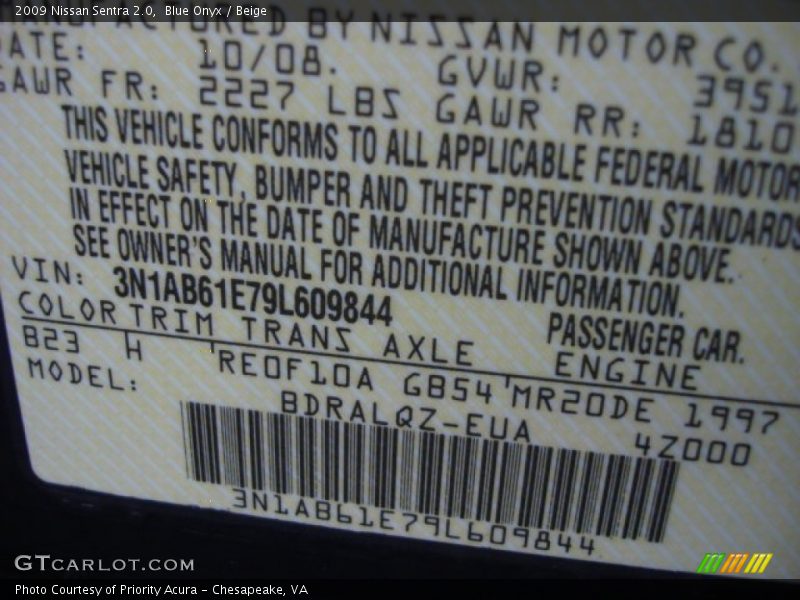 Blue Onyx / Beige 2009 Nissan Sentra 2.0