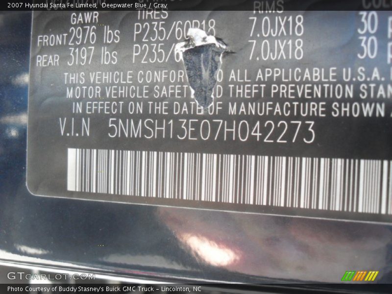 Deepwater Blue / Gray 2007 Hyundai Santa Fe Limited