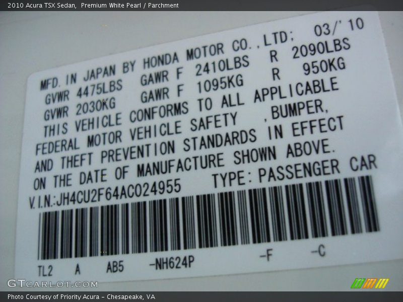 Premium White Pearl / Parchment 2010 Acura TSX Sedan
