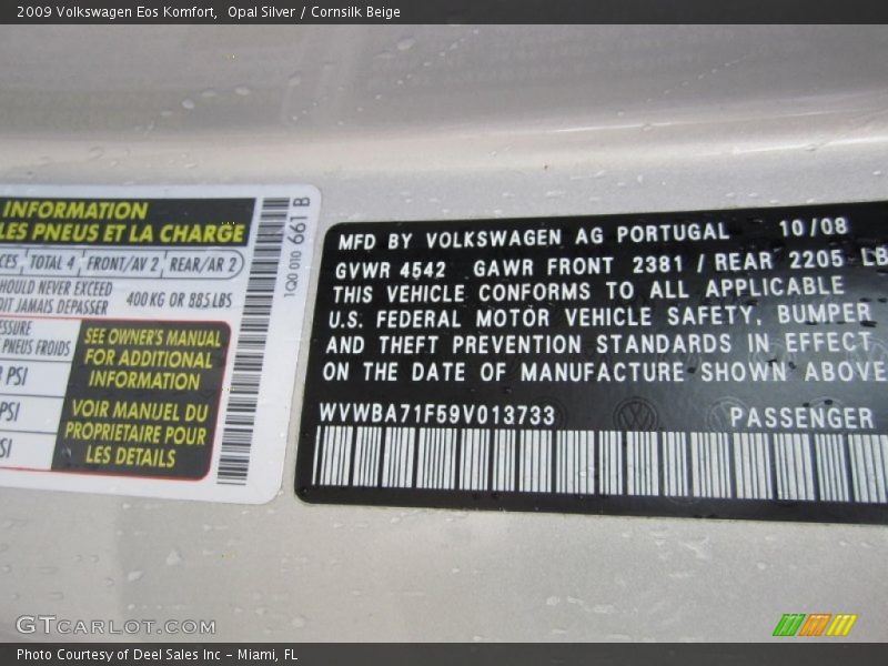 Opal Silver / Cornsilk Beige 2009 Volkswagen Eos Komfort