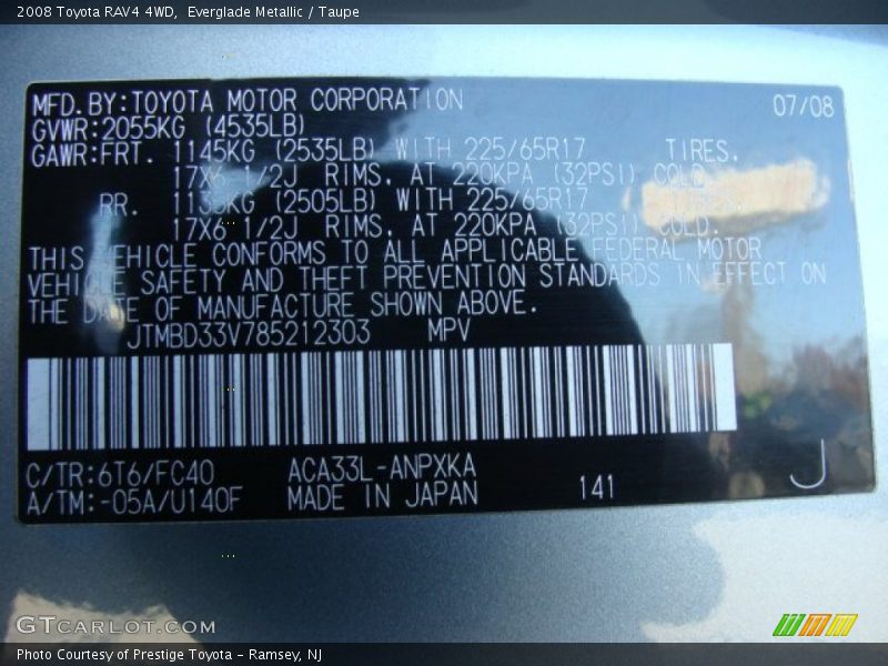 2008 RAV4 4WD Everglade Metallic Color Code 6T6