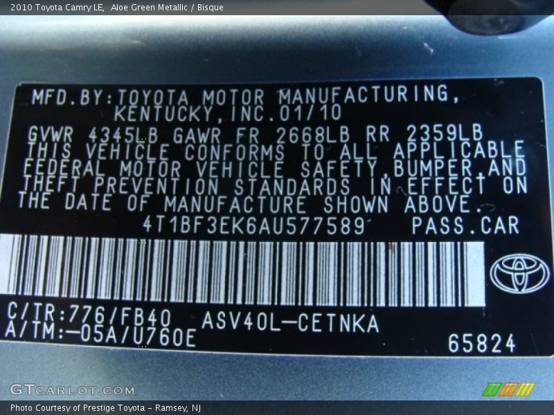 Aloe Green Metallic / Bisque 2010 Toyota Camry LE