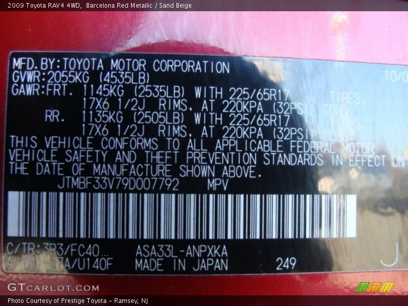 2009 RAV4 4WD Barcelona Red Metallic Color Code 3R3