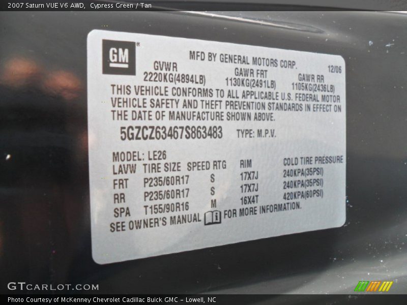 Cypress Green / Tan 2007 Saturn VUE V6 AWD