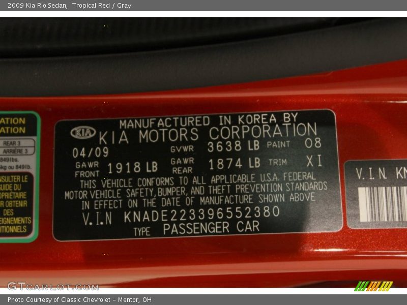 Tropical Red / Gray 2009 Kia Rio Sedan