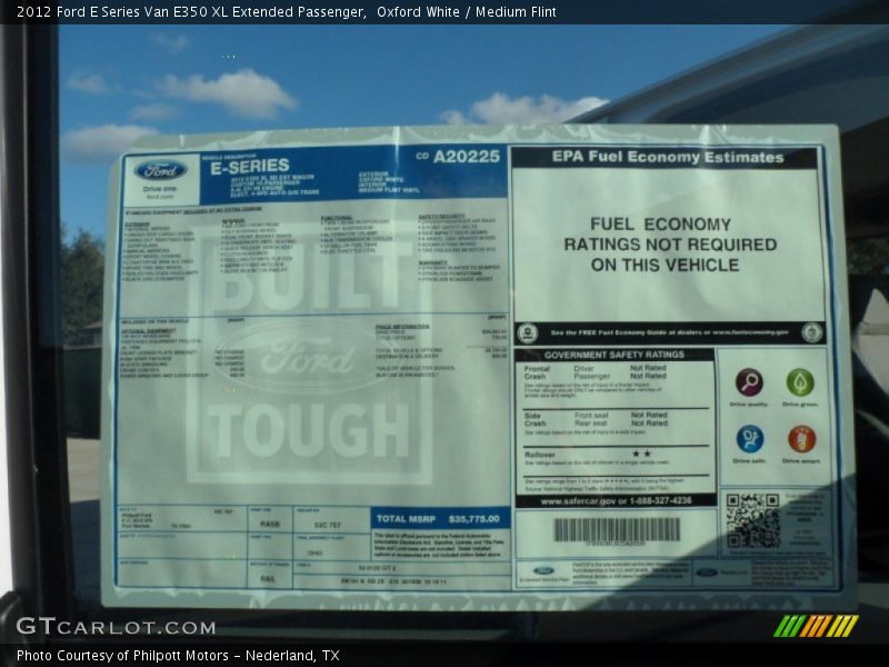  2012 E Series Van E350 XL Extended Passenger Window Sticker