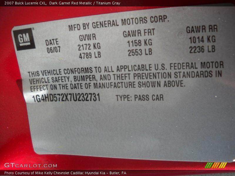 Dark Garnet Red Metallic / Titanium Gray 2007 Buick Lucerne CXL