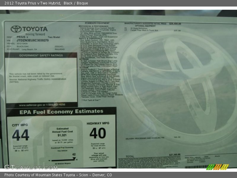 Black / Bisque 2012 Toyota Prius v Two Hybrid