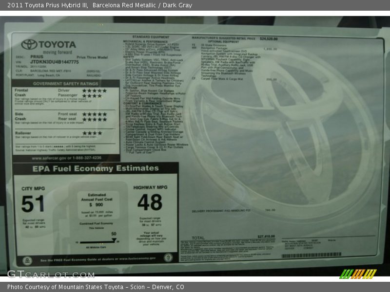 Barcelona Red Metallic / Dark Gray 2011 Toyota Prius Hybrid III