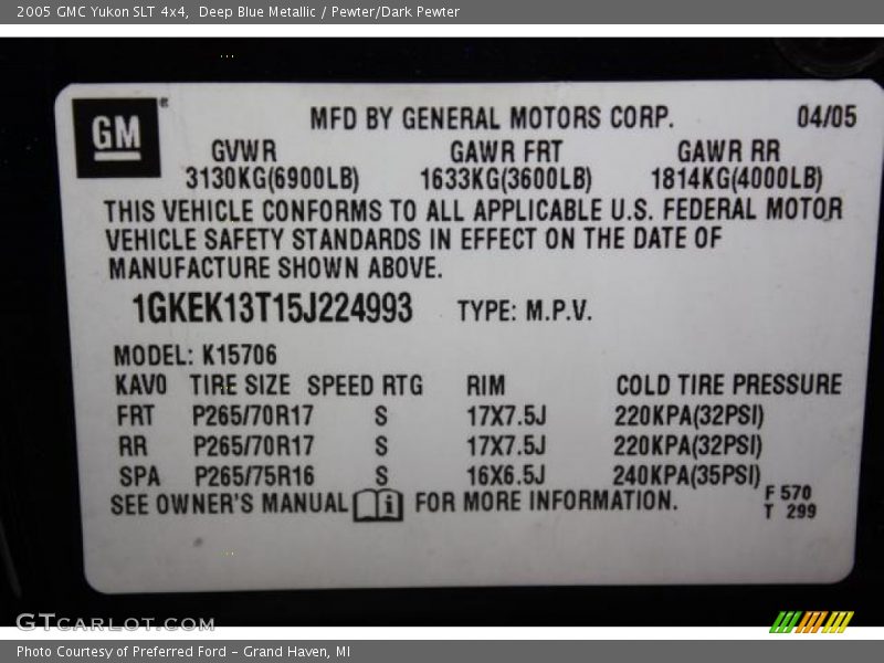 Deep Blue Metallic / Pewter/Dark Pewter 2005 GMC Yukon SLT 4x4