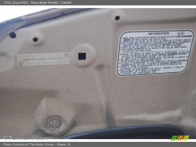 Info Tag of 2001 MDX 