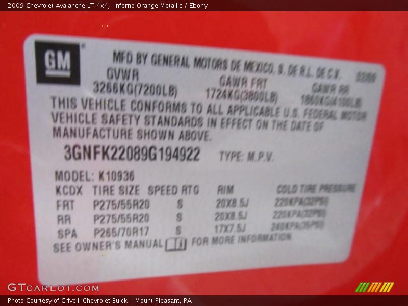 Inferno Orange Metallic / Ebony 2009 Chevrolet Avalanche LT 4x4