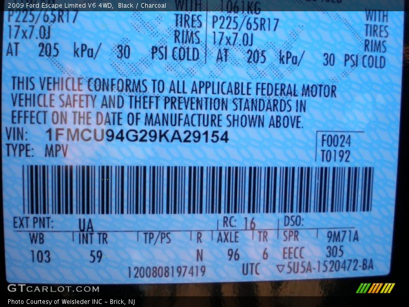 Black / Charcoal 2009 Ford Escape Limited V6 4WD