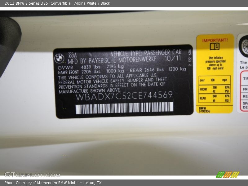 Alpine White / Black 2012 BMW 3 Series 335i Convertible