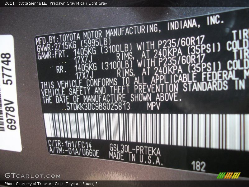 Predawn Gray Mica / Light Gray 2011 Toyota Sienna LE