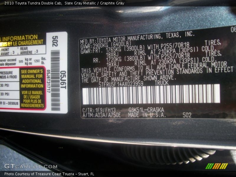 2010 Tundra Double Cab Slate Gray Metallic Color Code 1F9