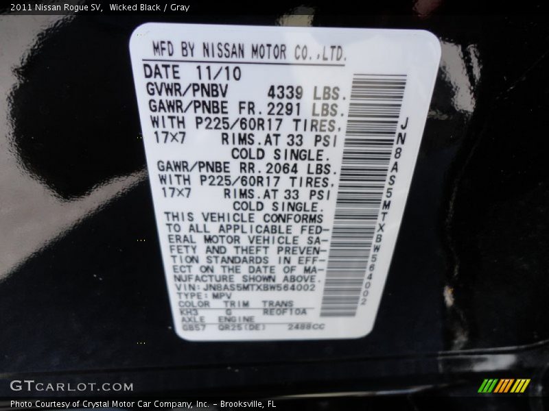 2011 Rogue SV Wicked Black Color Code KH3