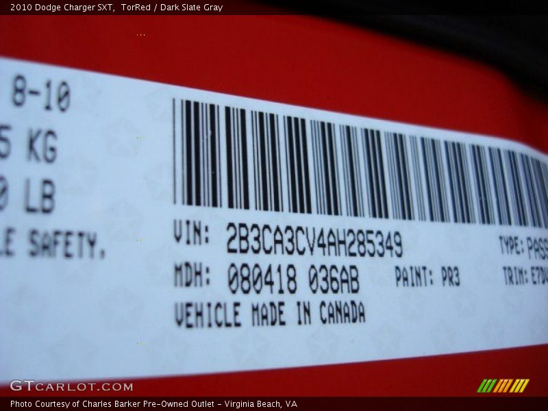 TorRed / Dark Slate Gray 2010 Dodge Charger SXT