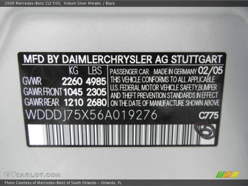 Iridium Silver Metallic / Black 2006 Mercedes-Benz CLS 500