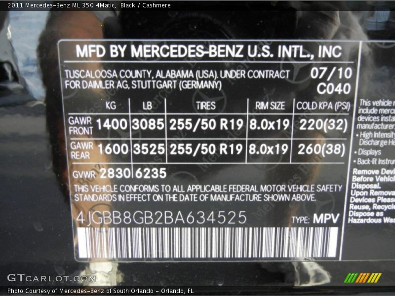 Black / Cashmere 2011 Mercedes-Benz ML 350 4Matic