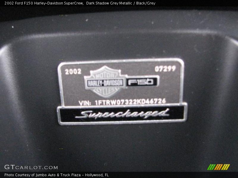 Info Tag of 2002 F150 Harley-Davidson SuperCrew