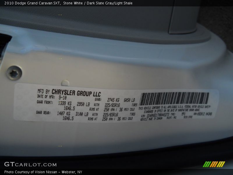 Stone White / Dark Slate Gray/Light Shale 2010 Dodge Grand Caravan SXT
