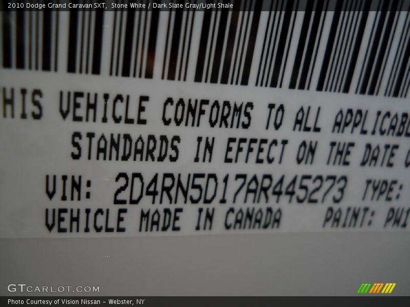 Stone White / Dark Slate Gray/Light Shale 2010 Dodge Grand Caravan SXT