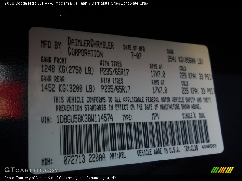 Modern Blue Pearl / Dark Slate Gray/Light Slate Gray 2008 Dodge Nitro SLT 4x4