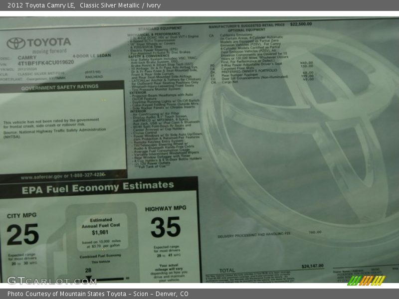 Classic Silver Metallic / Ivory 2012 Toyota Camry LE