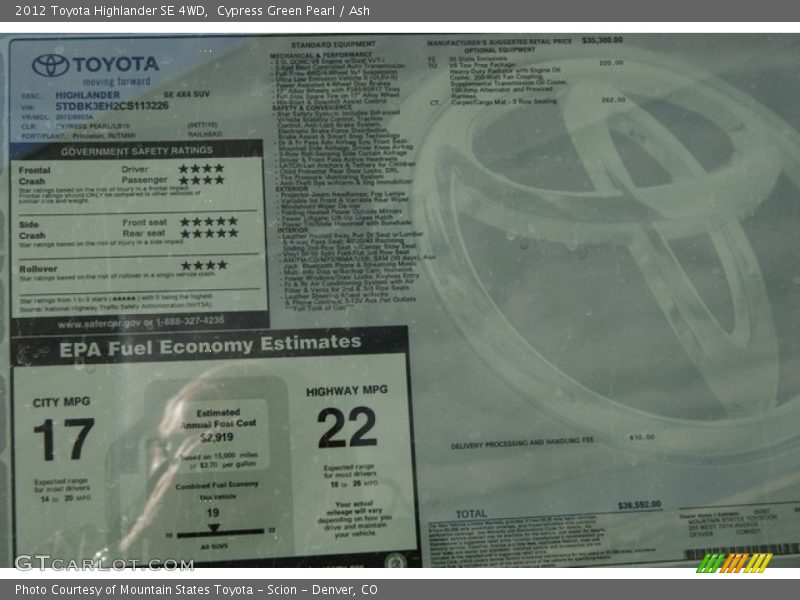 Cypress Green Pearl / Ash 2012 Toyota Highlander SE 4WD