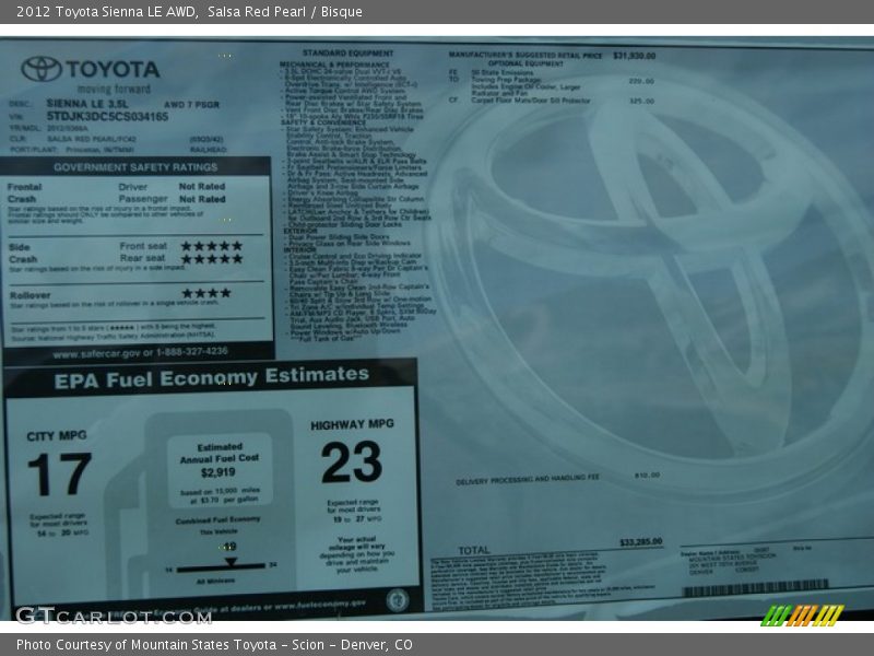 Salsa Red Pearl / Bisque 2012 Toyota Sienna LE AWD