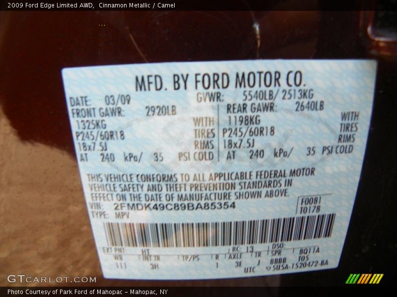 Cinnamon Metallic / Camel 2009 Ford Edge Limited AWD