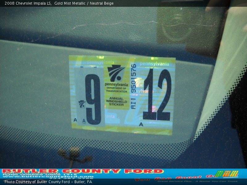 Gold Mist Metallic / Neutral Beige 2008 Chevrolet Impala LS