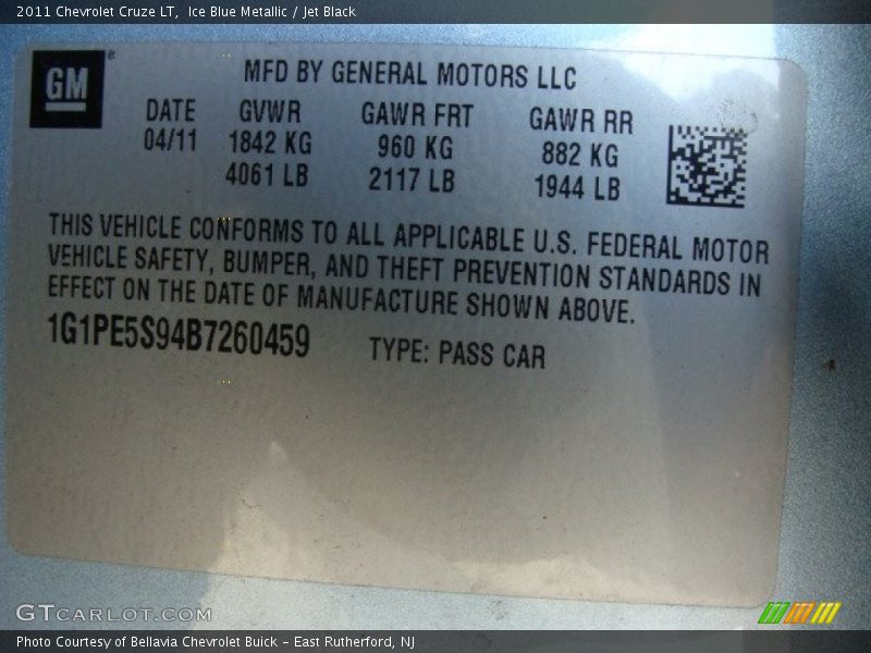 Ice Blue Metallic / Jet Black 2011 Chevrolet Cruze LT