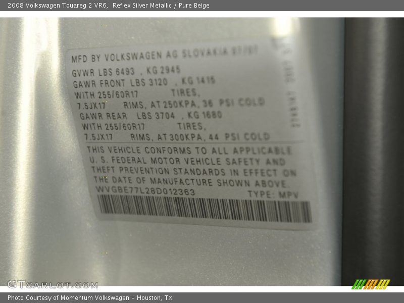 Reflex Silver Metallic / Pure Beige 2008 Volkswagen Touareg 2 VR6