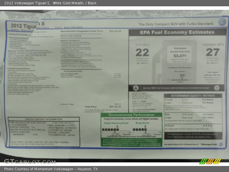 White Gold Metallic / Black 2012 Volkswagen Tiguan S