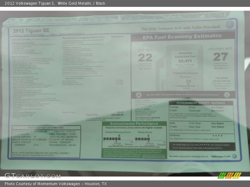 White Gold Metallic / Black 2012 Volkswagen Tiguan S