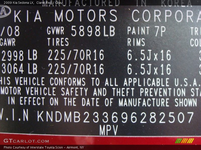 Claret Red / Gray 2009 Kia Sedona LX