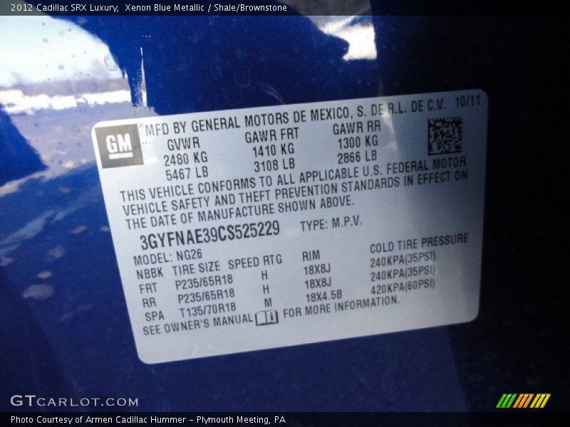 Xenon Blue Metallic / Shale/Brownstone 2012 Cadillac SRX Luxury