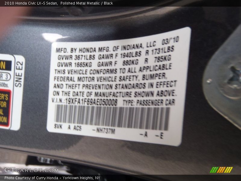 2010 Civic LX-S Sedan Polished Metal Metallic Color Code NH737M