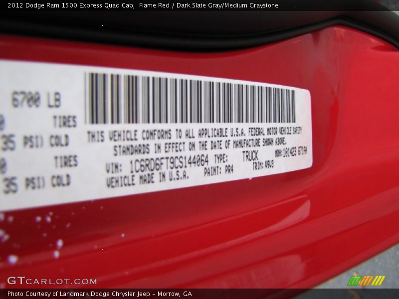 2012 Ram 1500 Express Quad Cab Flame Red Color Code PR4