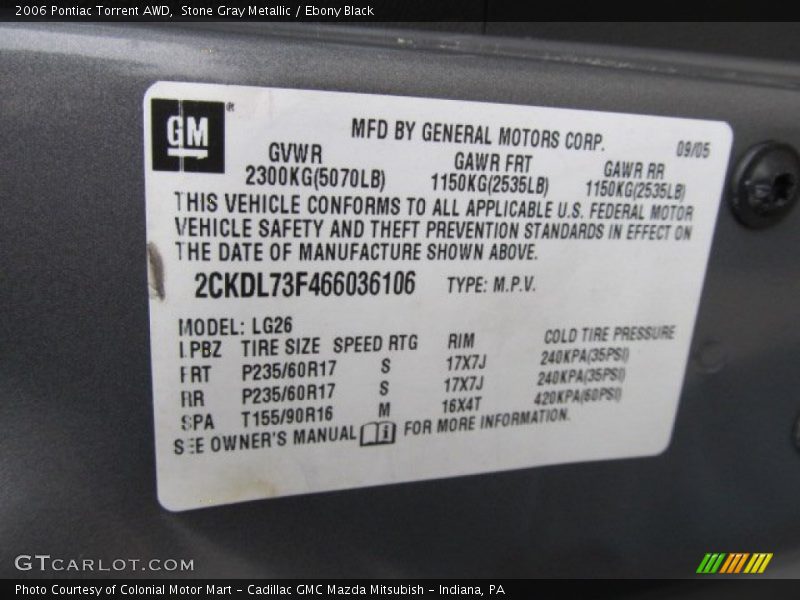 Stone Gray Metallic / Ebony Black 2006 Pontiac Torrent AWD