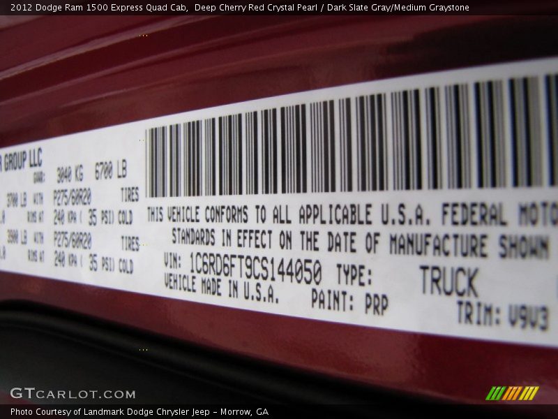 2012 Ram 1500 Express Quad Cab Deep Cherry Red Crystal Pearl Color Code PRP