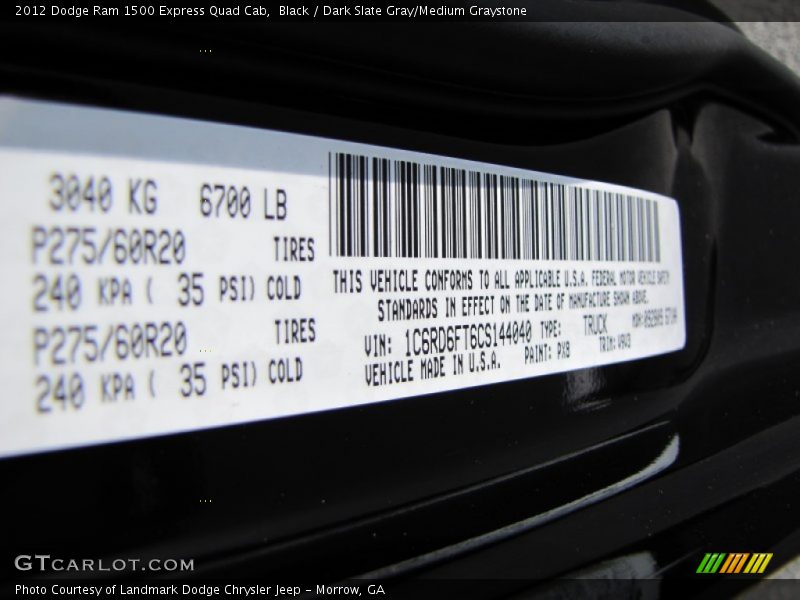 Black / Dark Slate Gray/Medium Graystone 2012 Dodge Ram 1500 Express Quad Cab