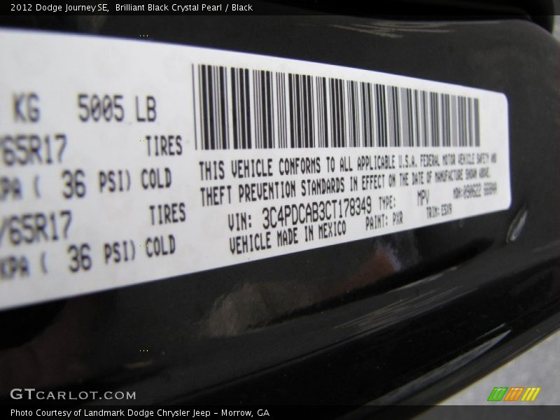 Brilliant Black Crystal Pearl / Black 2012 Dodge Journey SE